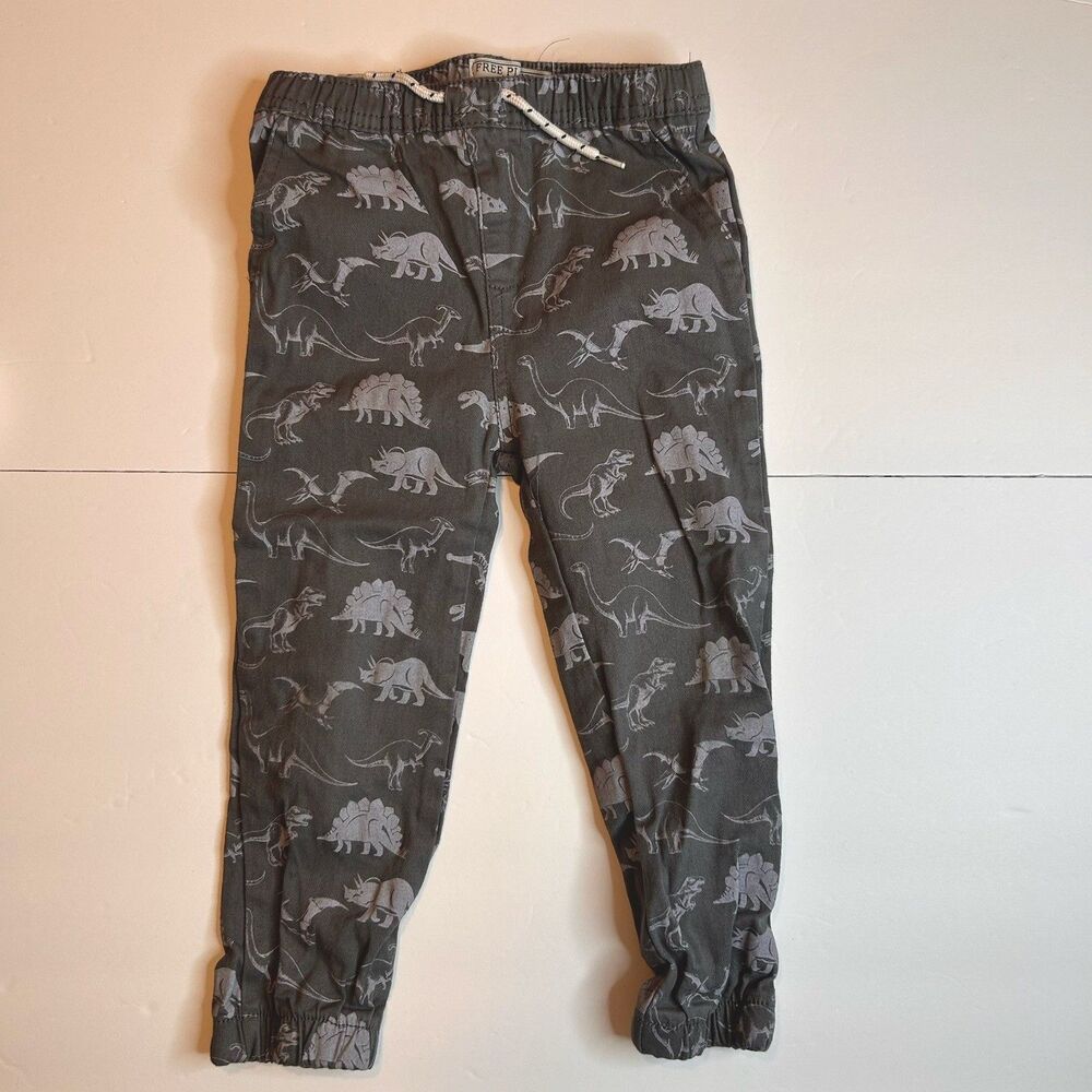 FREE PLANET Boys Toddler 4T Pants Tan Brown Jogger Dinosaur Print Not Adjustable